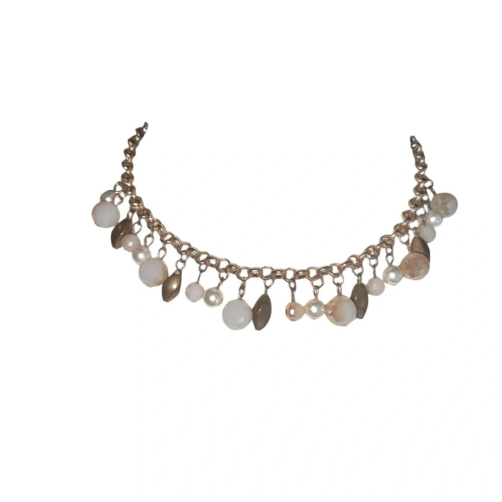 Elegant Gold and White Beaded Necklace